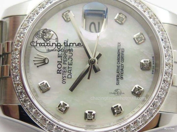 MiroTime 0216 DateJust 116234 BP Best Edition SS White MOP Dial Diamond Markers On SS Bracelet A2824 V ModernLook 3943